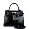 Hermès Kelly Sellier 25 Black Shiny Alligator Palladium Hardware