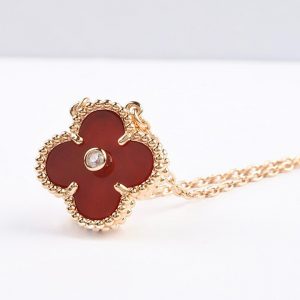 [Lucas Jewelry]CLOVER 15MM DIAMOND CARNELIAN NECKLACE - Silver alloy - 14k gold plated, Gold