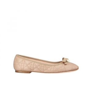 Dior Ballet Flat Nude Quilted Cannage Calfskin Kdb877Cqc S21U - 38 Eu 7 Us 24 5 Cm 9 46 In