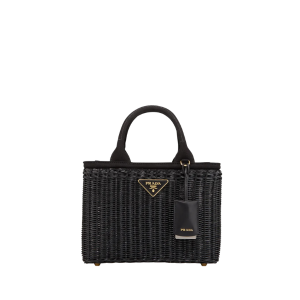Prada Canvas And Wicker Woven Black Bag 26Cm 1Bg835 2E28 F0I55 V 3Oy