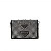 PRADA Satin Crystal Metal Triangle Logo Card Holder With Strap Cristal