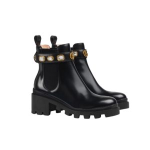 Gucci Women's Leather Ankle Boots With Strap Black 550036 Dks00 1000 - 38 Eu 7 Us 24 5 Cm 9 46 In