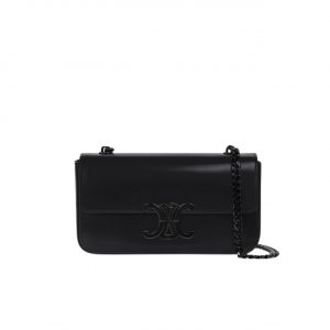 Celine Chain Triomphe In Shiny Calfskin Shoulder Bag Black Black 20Cm