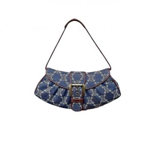 Celine Macadam Denim Leather Shoulder Bag Gold Hardware Blue 27Cm