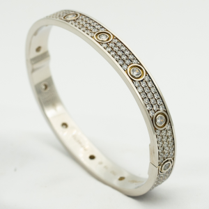 [Lucas Jewelry]LOVE BRACELET 6.1MM DIAMOND-PAVED 10 BIG DIAMONDS - Silver, 20