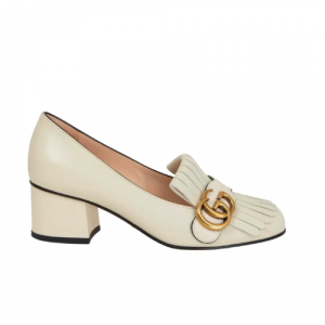 Gucci Wmns White Leather Mid-Heel Pump - 37 Eu 6 Us 24 Cm 9 4 In