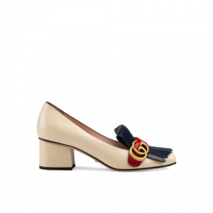 Gucci Wmns White And Blue Leather Mid-Heel Pump