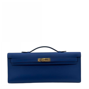 Hermes Kelly Cut Clutch Bleu France Gold Hardware