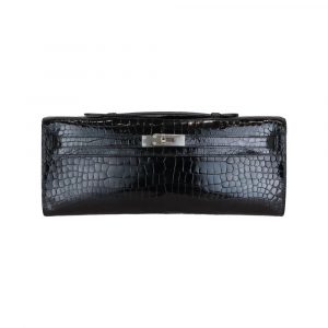 Hermes Kelly Cut Crocodile Shiny Niloticus Black Silver Hardware