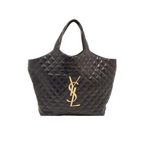 Saint Laurent Icare Shopping Bag In Quilted Lambskin Black Gold 40Cm