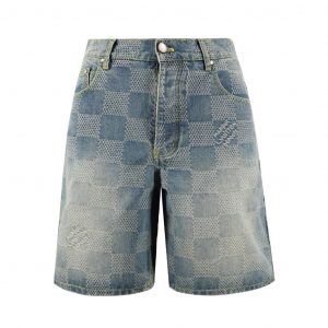 Checkered denim short-sleeved shots - M