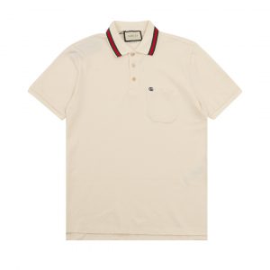 Polo shirt with embroidered logo on pocket - M, Khaki