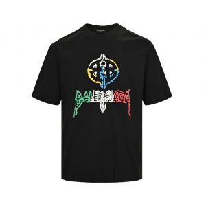 Colorful letter logo foam print short-sleeved T-shirt - S, Black