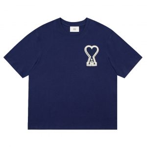2024ss autumn love embroidered T-shirt - S, Dark Blue