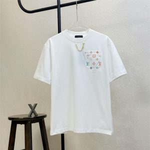 Chain collar and chest printed pocket T-shirt - XL, White