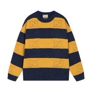 Line cut-out crew neck sweater - S, Yellow and black