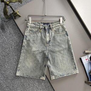 Old Fashioned Jacquard Denim Shorts - M, Light blue