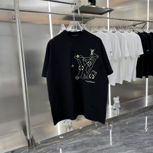 Patchwork embroidered short-sleeved T-shirt - L, Black