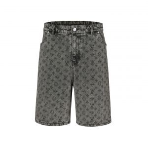 Denim shorts with dark pattern and monogram print - M