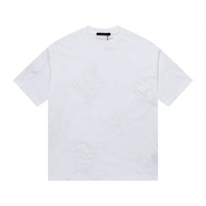 Chain Embroidery Round Neck Short Sleeve T-Shirt - S, White