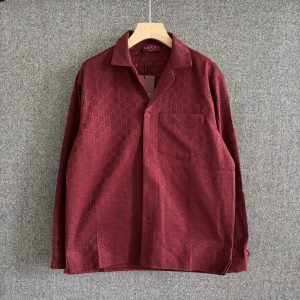 Linen Print Blend Shirt - M, Wine Red