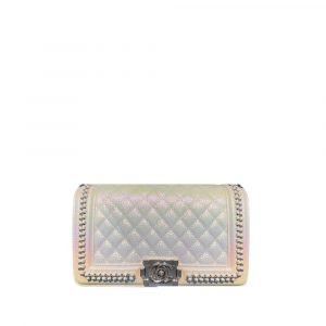 Chanel Boy Beauty Chain Around Bag Silver Tone Hardware Gradient White 26Cm