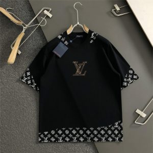 Latest leather embroidery short-sleeved T-shirt - L, Black
