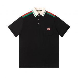 Red And Green Ribbed Polo Shirt Short Sleeves - XL, Black