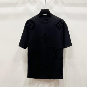 Flocked Print Short Sleeve Crewneck T-Shirt - L, Black