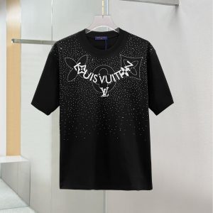Starry Sky Embroidered Patch Short Sleeve T-Shirt - XXL, Black