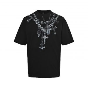 Necklace cross pendant printed T-shirt - L, Black
