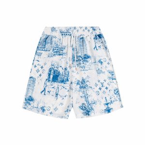 Blue Casual Graphic Shorts - L
