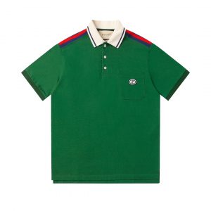 Red And Green Ribbed Polo Shirt Short Sleeves - L, Green