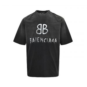 Washed cursive letter print short-sleeved T-shirt