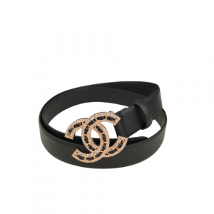 Chanel Glass Pearls Crystal Gold Black Belt 28mm - 85 Eu 100 Cm