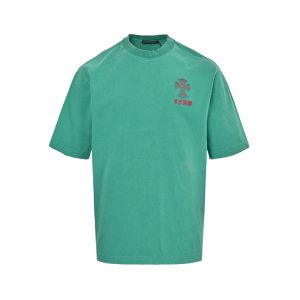 Cross patch embroidered washed burnout short-sleeved T-shirt - L, Green