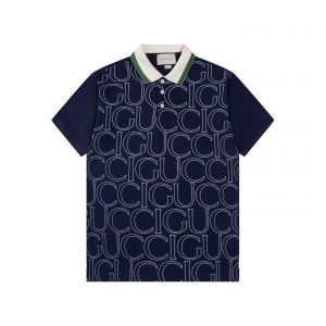 Full-Printed Letters Polo Shirt - Dark Blue, XL