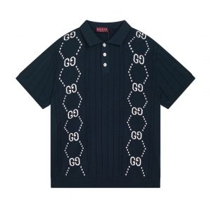 Jacquard Cable Knit Polo - XS, Dark Blue