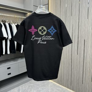 Three flower pattern print short sleeve T-shirt - M, Black