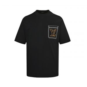 Line pocket embroidery T-shirt - S, Black