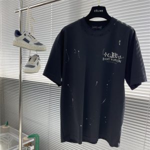 Hand-painted graffiti splash print short-sleeved T-shirt - Black, S