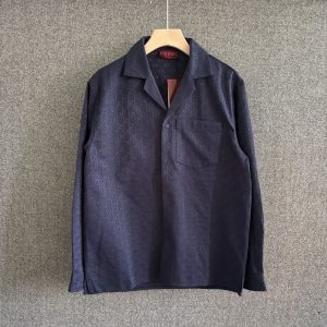 Linen Print Blend Shirt - M, Navy Blue