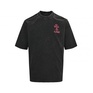 Cross patch embroidered washed burnout short-sleeved T-shirt - XL, Black