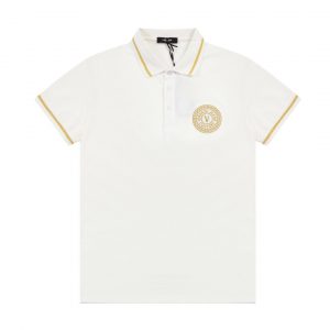 Gold Embroidery Polo Shirt - XL, White