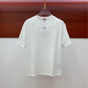 T-shirt with embroidered neckline - S, Black