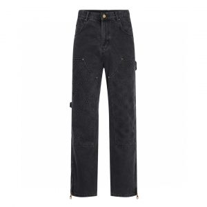 Carpenter Pants With Embossed Letters - Black, XL