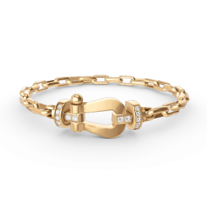 [Lucas Jewelry]FORCE LARGE HORSESHOE CLASP  METAL BRACELET - Gold Half Diamond-Horseshoe buckle, 18
