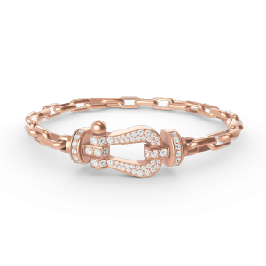 [Lucas Jewelry]FORCE LARGE HORSESHOE CLASP  METAL BRACELET - Rose Gold Full Diamond-Horseshoe buckle, 19