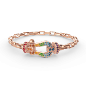 [Lucas Jewelry]FORCE LARGE HORSESHOE CLASP  METAL BRACELET - Rose Gold-Color full diamond, 20