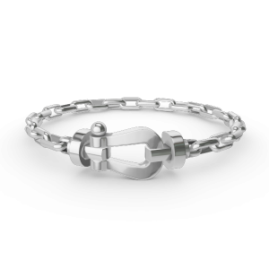 [Lucas Jewelry]FORCE LARGE HORSESHOE CLASP  METAL BRACELET - Platinum No Diamond-Horseshoe buckle, 20